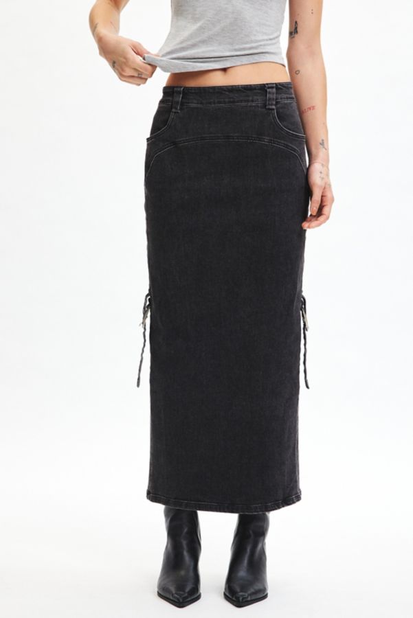 Slide View: 1: BY.DYLN Immy Black Denim Maxi Skirt