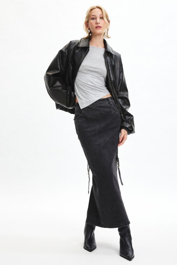 Slide View: 2: BY.DYLN Immy Black Denim Maxi Skirt