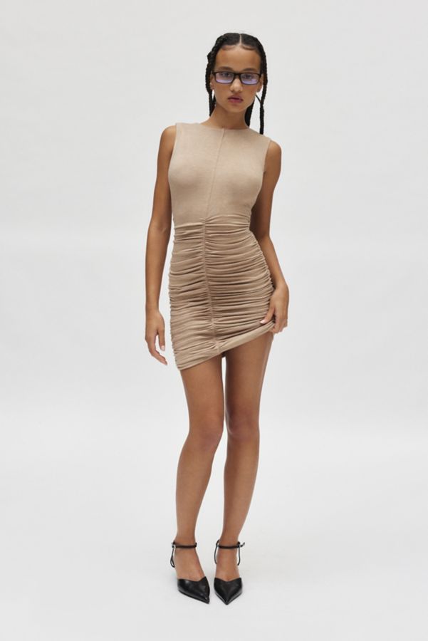 Slide View: 1: AFRM Calliope Ruched Open Back Boatneck Mini Dress