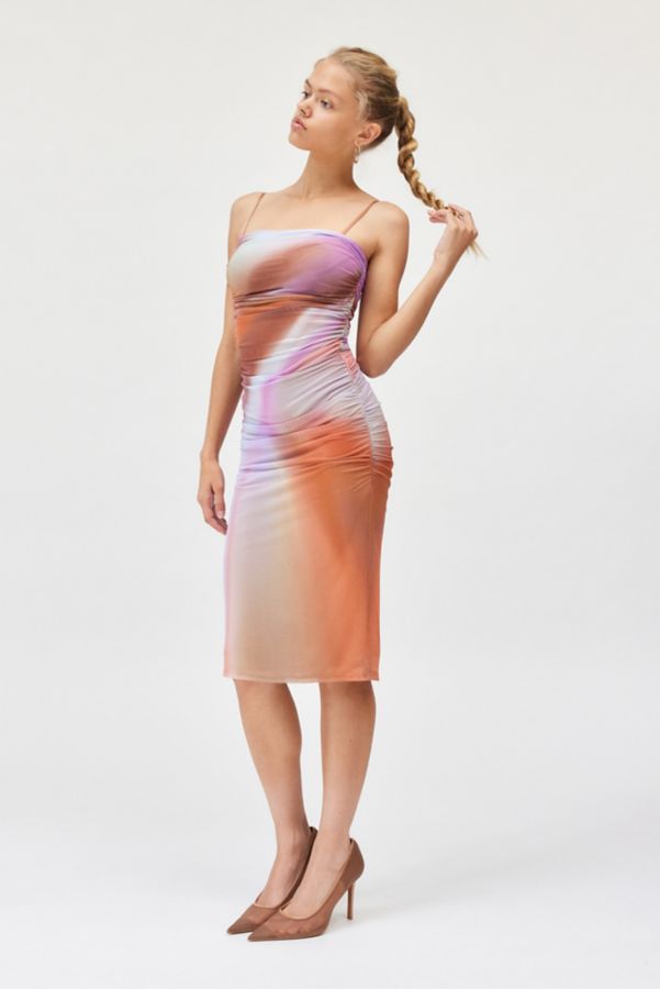 Slide View: 1: AFRM Miranda Illusion Semi-Sheer Mesh Shirred Bodycon Midi Dress