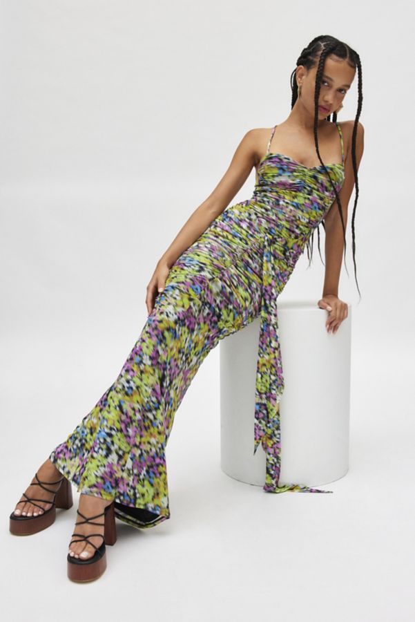 Slide View: 1: AFRM Azula Printed Mesh Ruched Front Maxi Dress