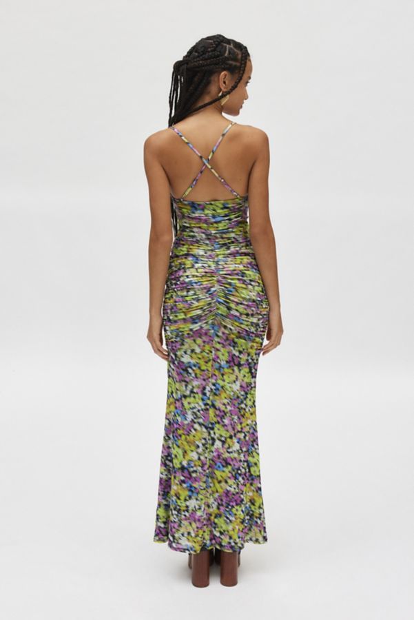 Slide View: 5: AFRM Azula Printed Mesh Ruched Front Maxi Dress