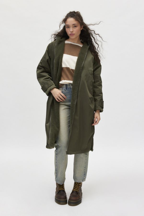 Slide View: 1: Manteau Utilitaire Long Doublé en Molleton BDG Alex