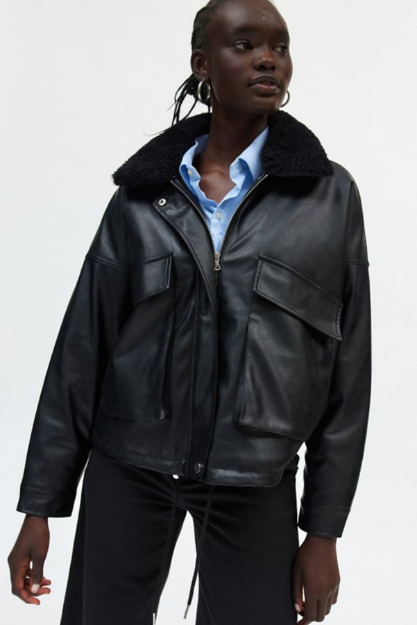 Slide View: 2: BDG Brandi Faux Fur Collar Bomber Jacket