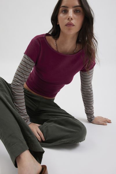 BDG Sloane Layered Twofer Slim Long Sleeve Tee