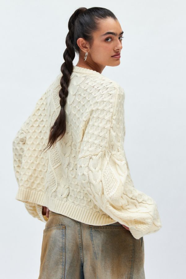 Slide View: 4: The Ragged Priest Dimensional Cable Knit Split Front Sweater