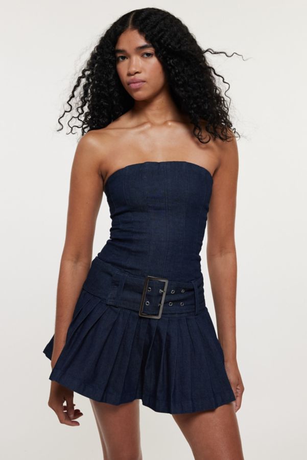 Slide View: 1: Silence + Noise Ellie Belted Denim Mini Dress