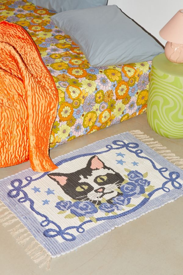 Slide View: 1: Cat Bouquet Printed Rag Rug