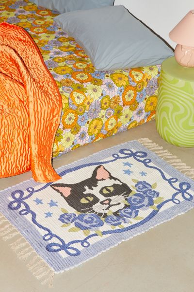 Tapis en Chiffon Imprimé Bouquet de Chat