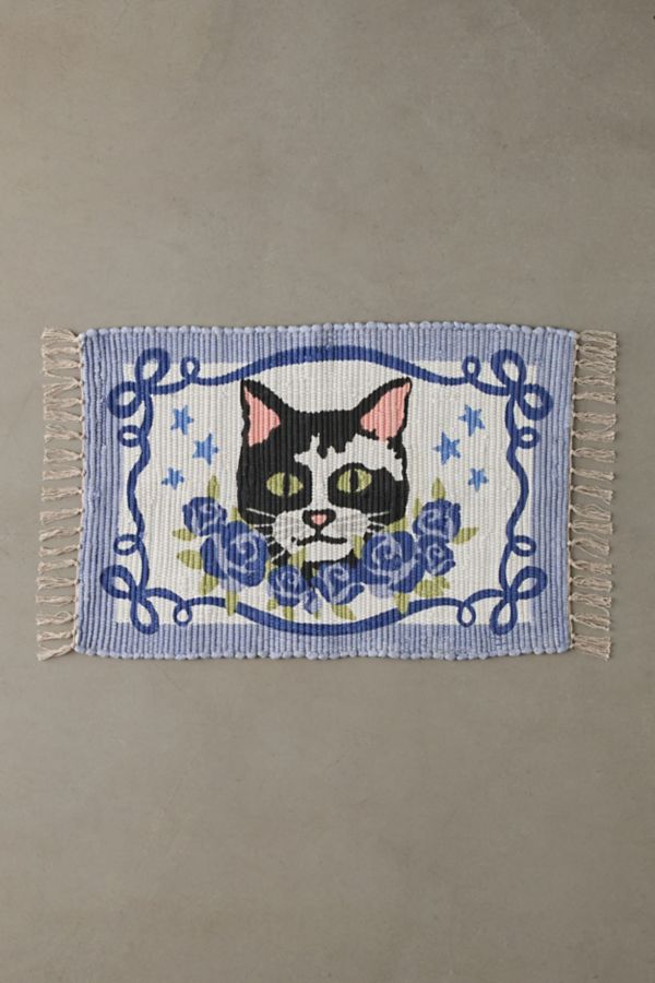 Slide View: 2: Cat Bouquet Printed Rag Rug