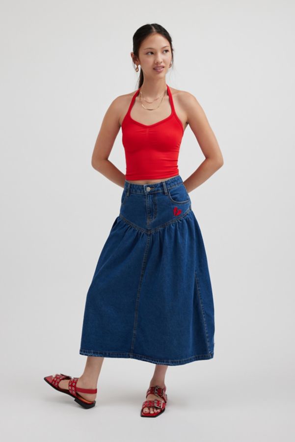 Slide View: 1: Kimchi Blue Clara Drop Waist Denim Midi Skirt