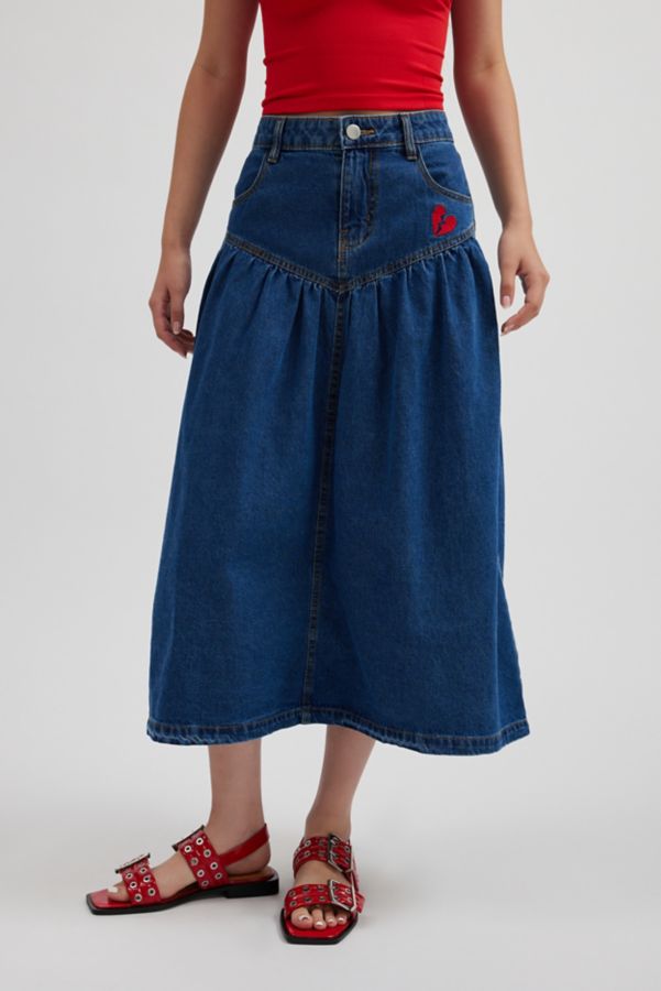 Slide View: 2: Kimchi Blue Clara Drop Waist Denim Midi Skirt