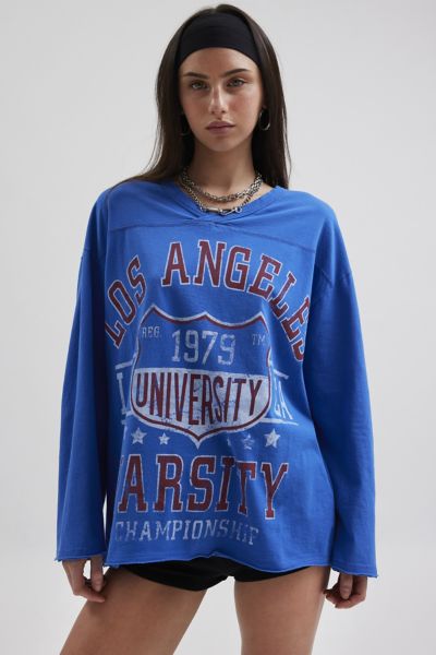 Varsity Vintage Graphic V-Neck Long Sleeve Tee
