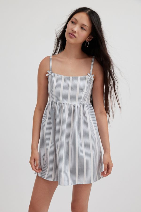 Slide View: 1: Motel Tisyani Bow Striped Babydoll Mini Dress