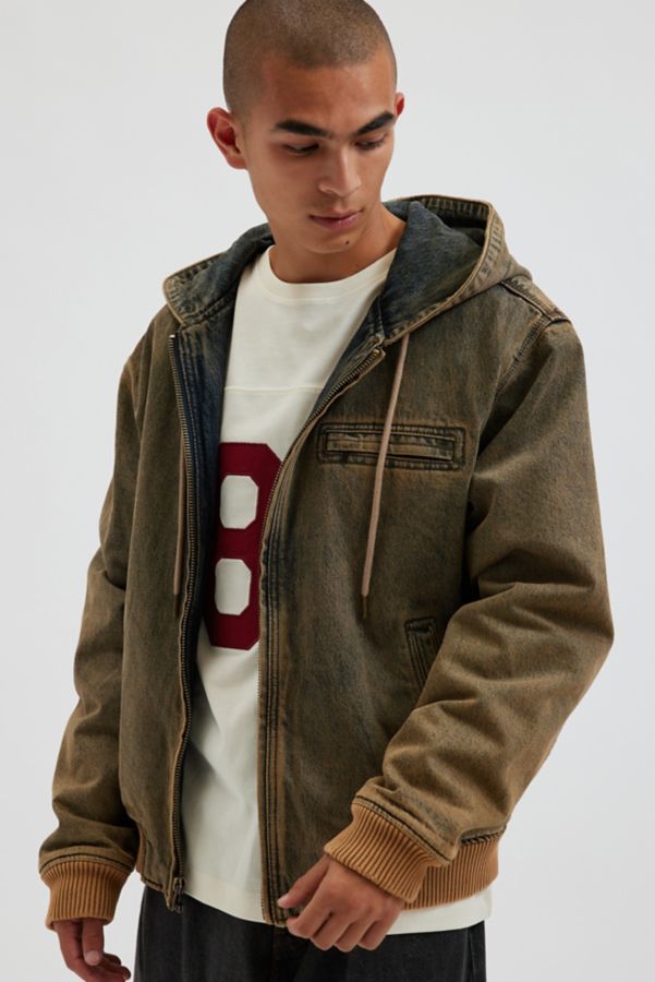 Slide View: 1: GUESS ORIGINALS Sanded Denim Bomber Jacket