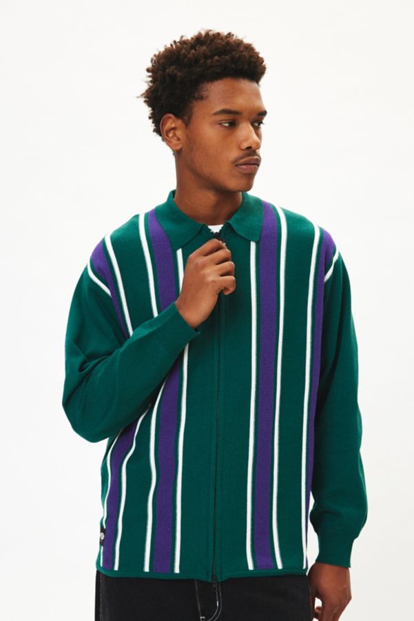 Slide View: 1: Manastash MCA Stripe Zip Polo Collar Sweater