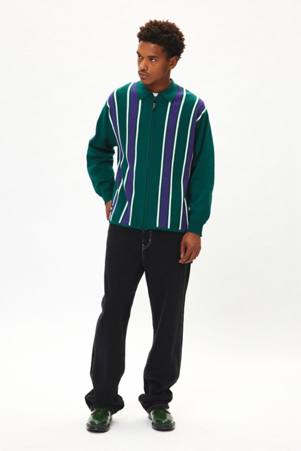 Slide View: 3: Manastash MCA Stripe Zip Polo Collar Sweater