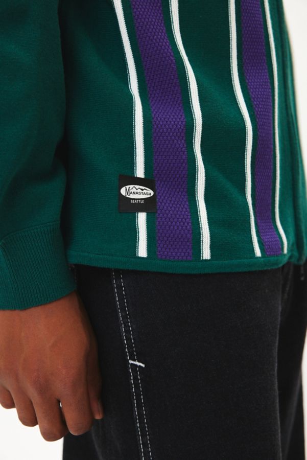 Slide View: 4: Manastash MCA Stripe Zip Polo Collar Sweater