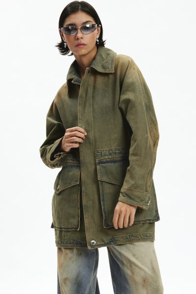 Trunk Project Khaki Drawstring Longline Denim Jacket