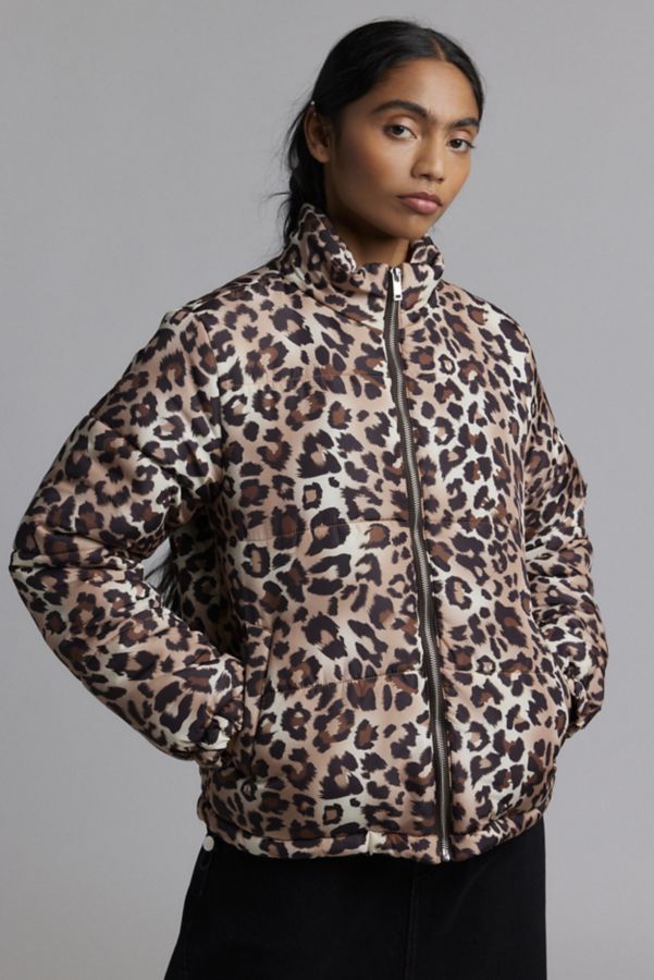 Slide View: 1: Wednesday's Girl Leopard Print Puffer Coat