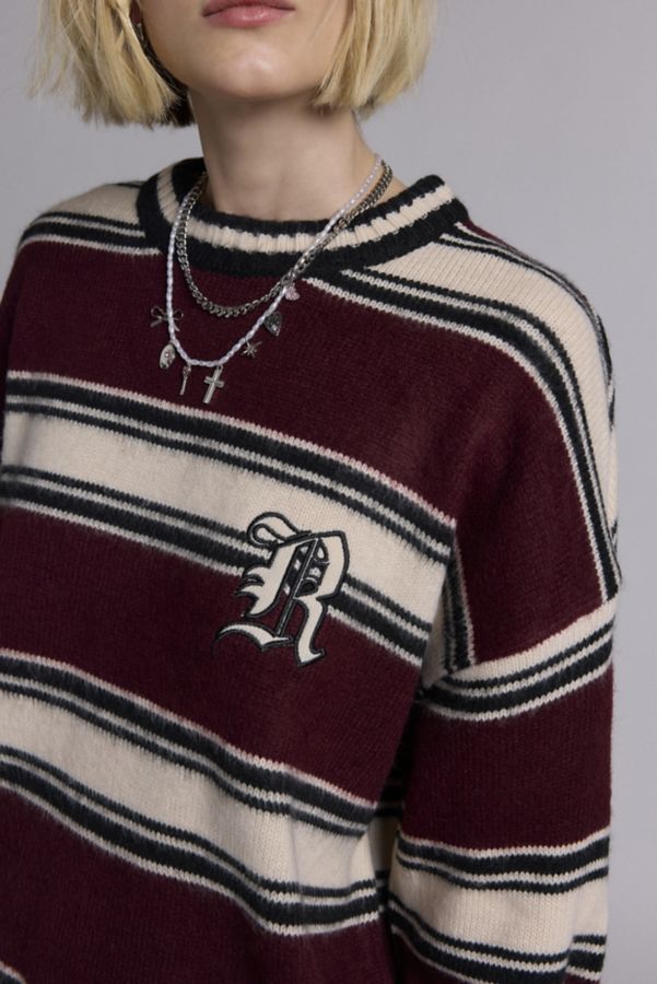 Slide View: 2: The Ragged Priest Embroidered Monogram Striped Crew Neck Sweater