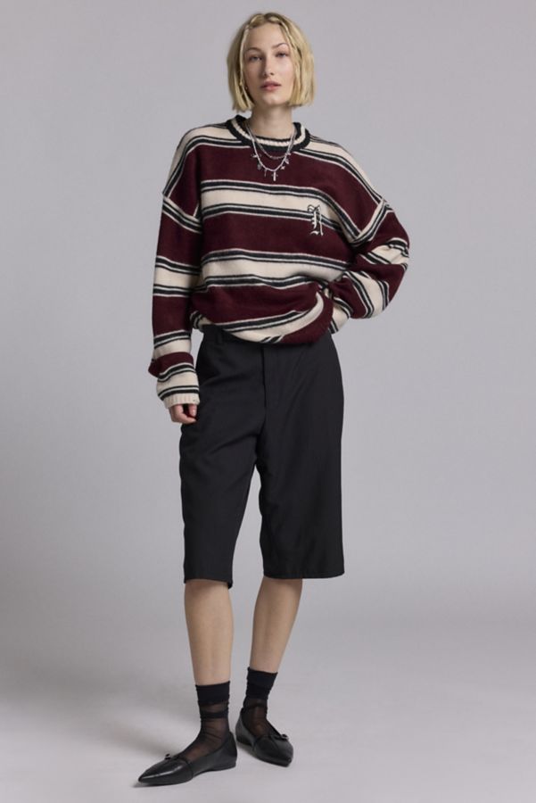 Slide View: 3: The Ragged Priest Embroidered Monogram Striped Crew Neck Sweater