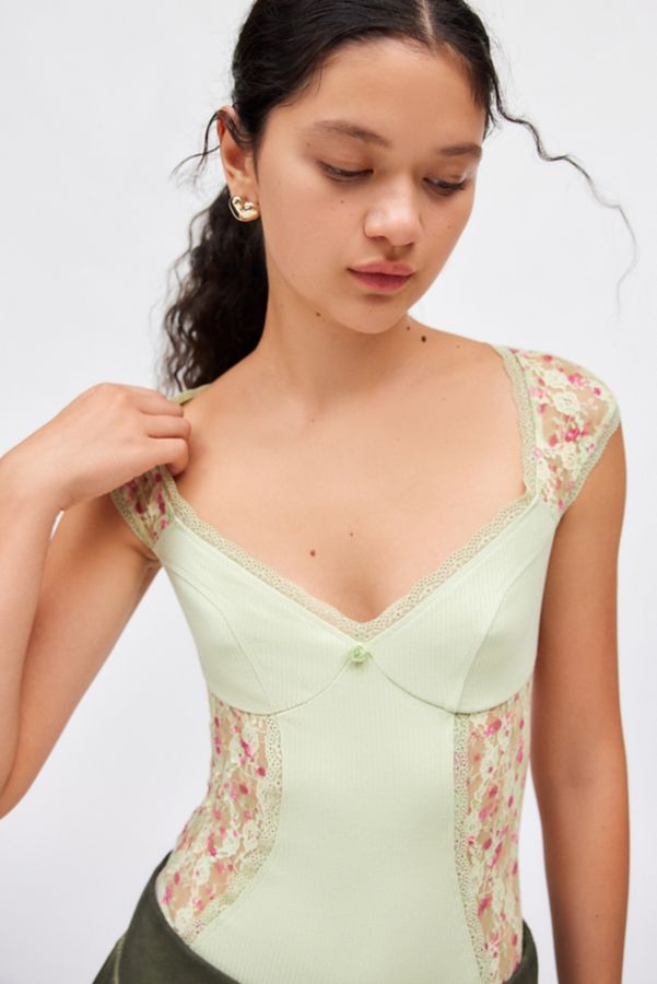 Slide View: 2: Out From Under Sweet Cheeks Printed Lace Trim Bodysuit