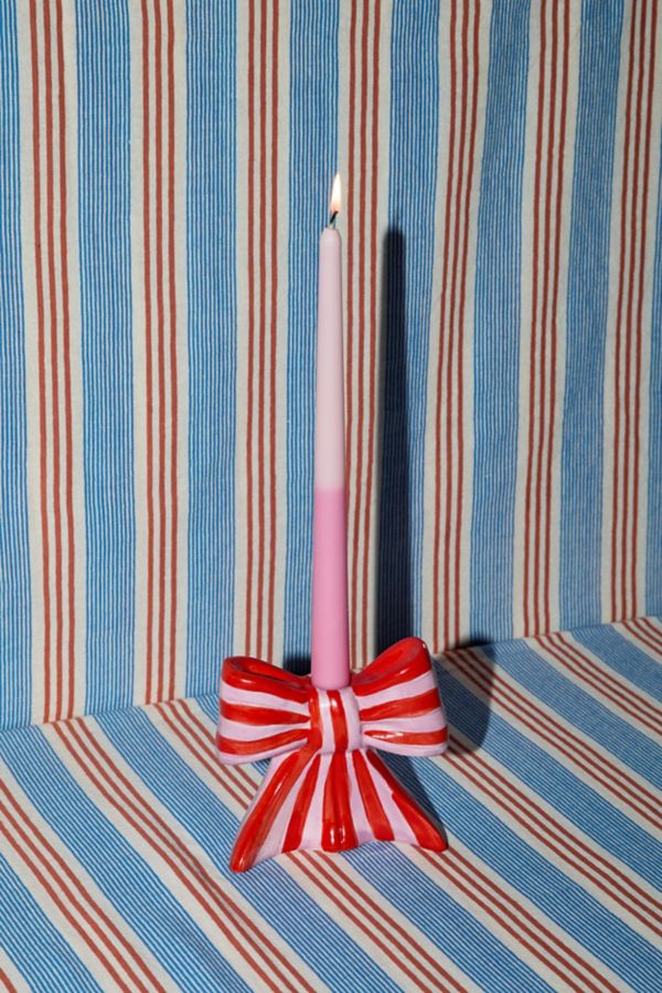 Slide View: 1: DOIY Striped Bow Taper Candle Holder