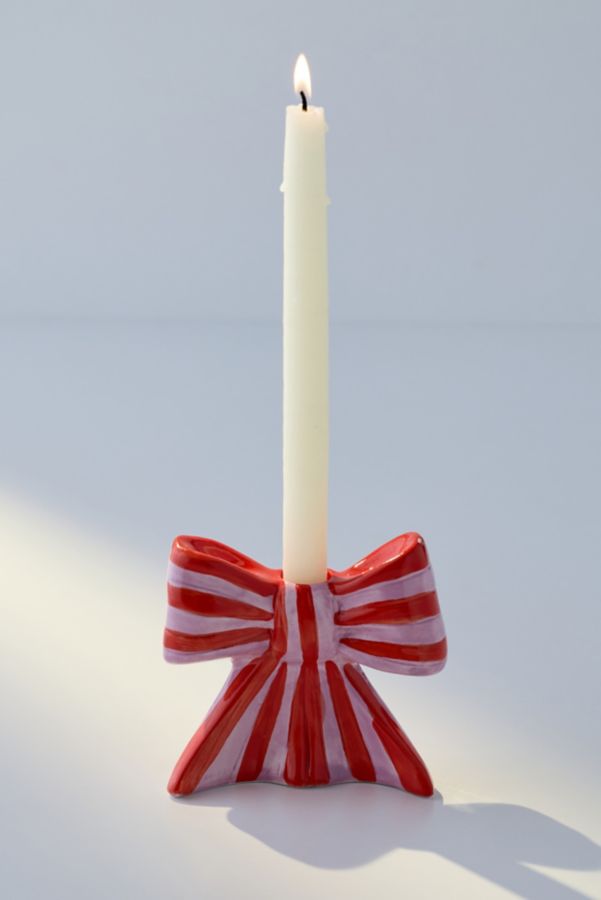 Slide View: 2: DOIY Striped Bow Taper Candle Holder