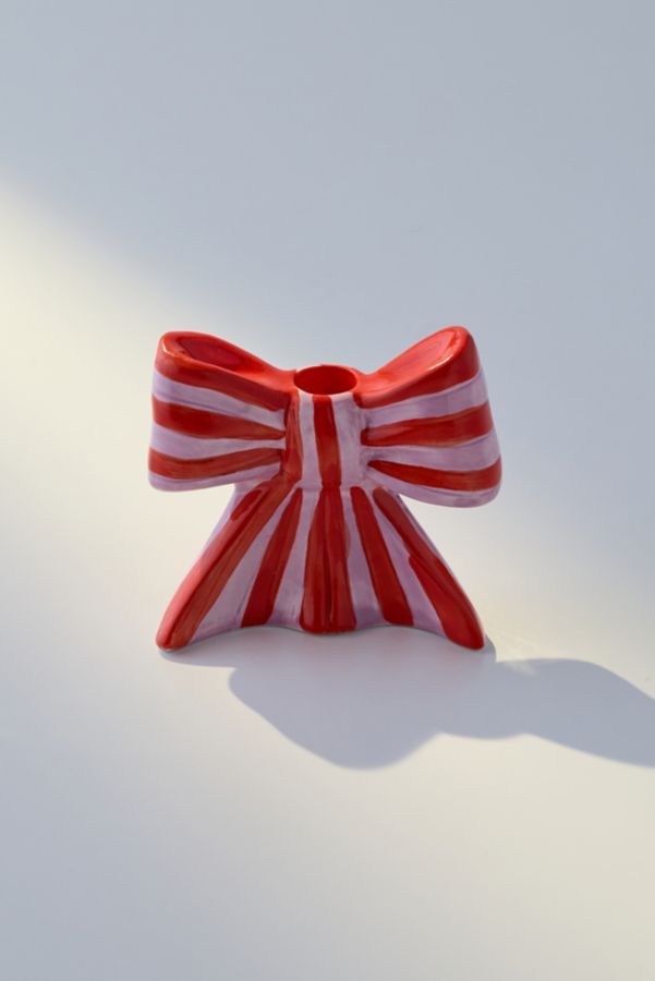 Slide View: 3: DOIY Striped Bow Taper Candle Holder