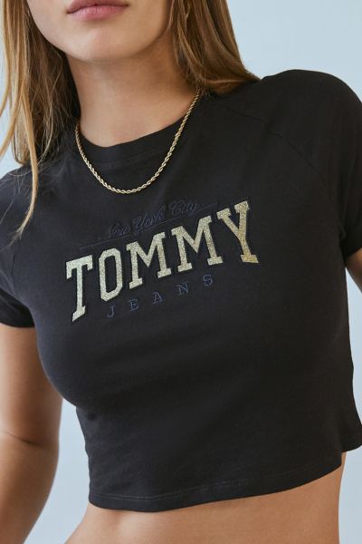 Tommy Jeans Varsity Glitter Logo Slim Crop Tee