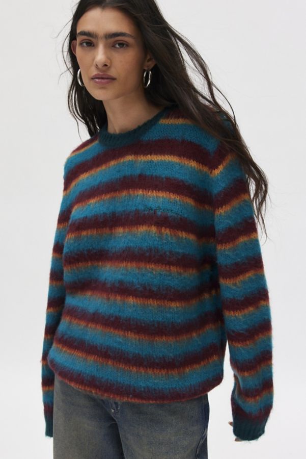 Slide View: 1: iets frans… Fluffy Striped Crew Neck Sweater