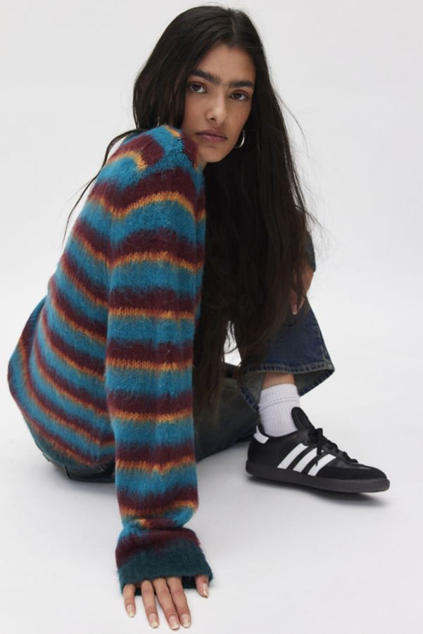 Slide View: 3: iets frans… Fluffy Striped Crew Neck Sweater