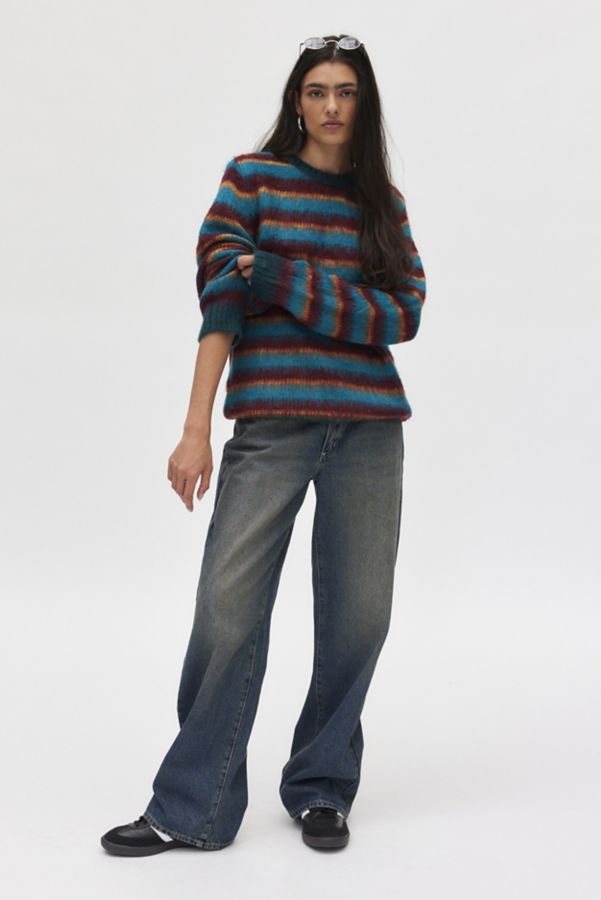 Slide View: 4: iets frans… Fluffy Striped Crew Neck Sweater