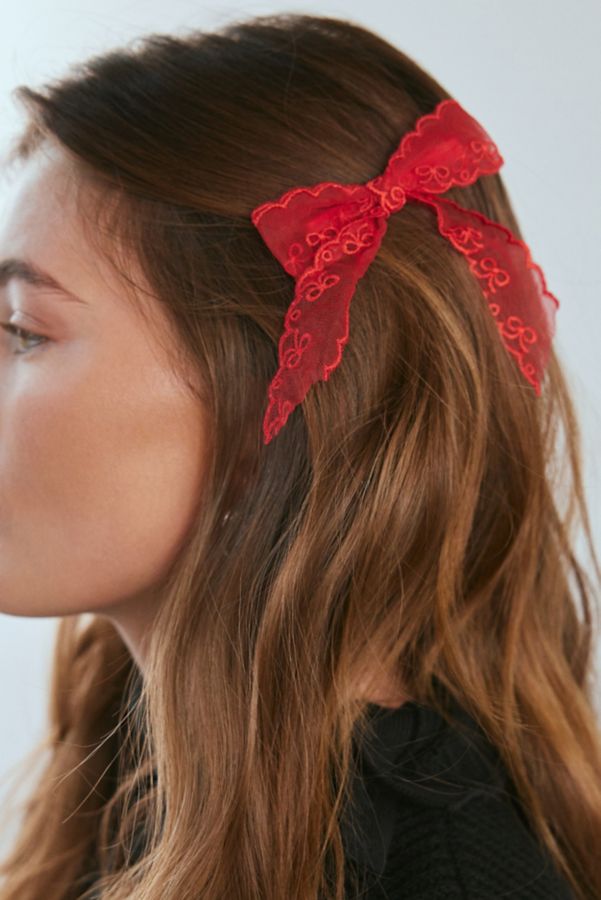 Slide View: 1: Printed Lace Hair Bow Clip Set