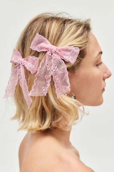 Printed Lace Hair Bow Clip Set