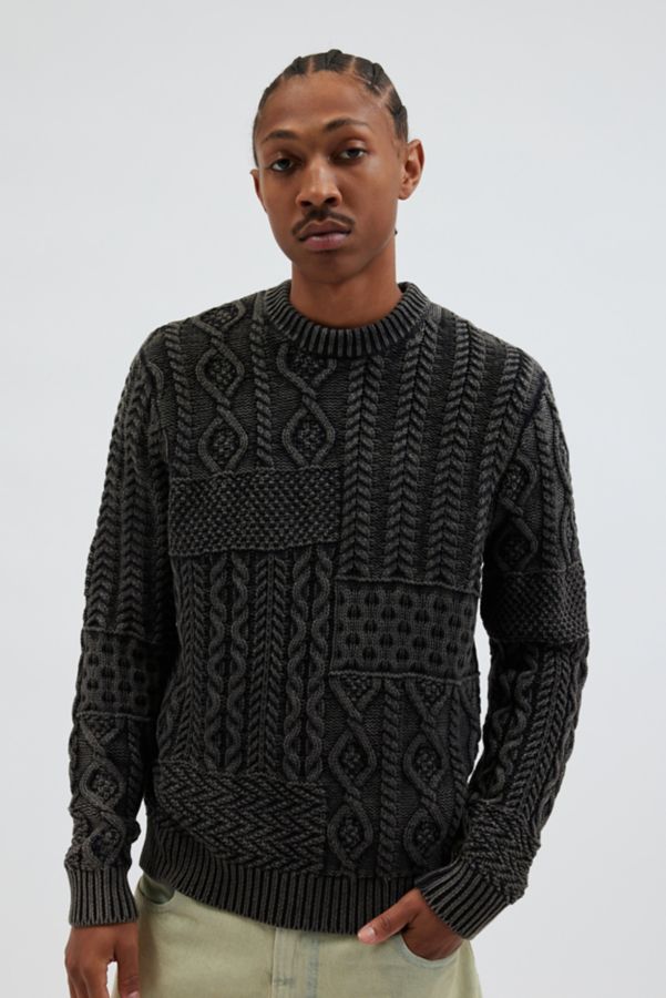 Slide View: 1: Schott Stonewashed Patchwork Crew Neck Sweater