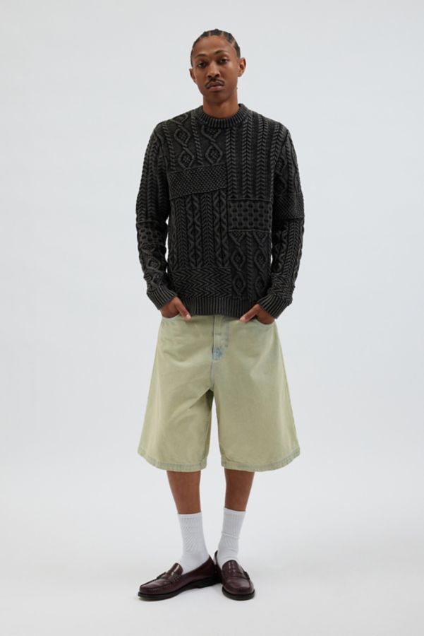 Slide View: 3: Schott Stonewashed Patchwork Crew Neck Sweater