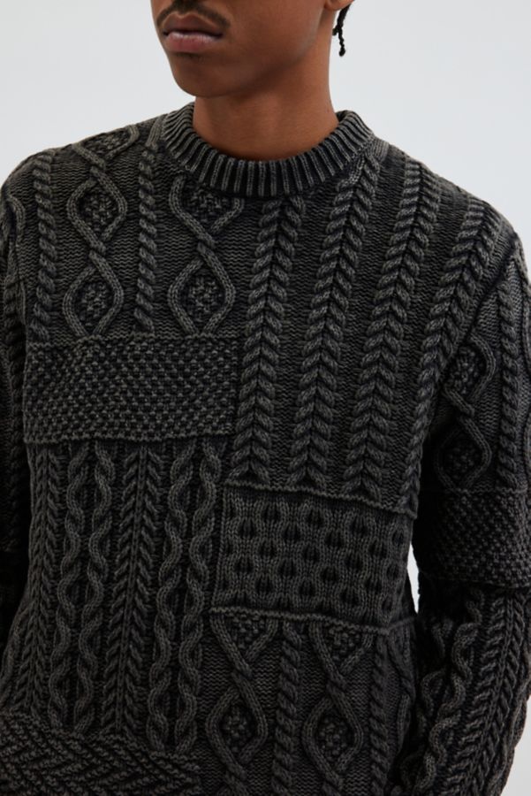 Slide View: 4: Schott Stonewashed Patchwork Crew Neck Sweater