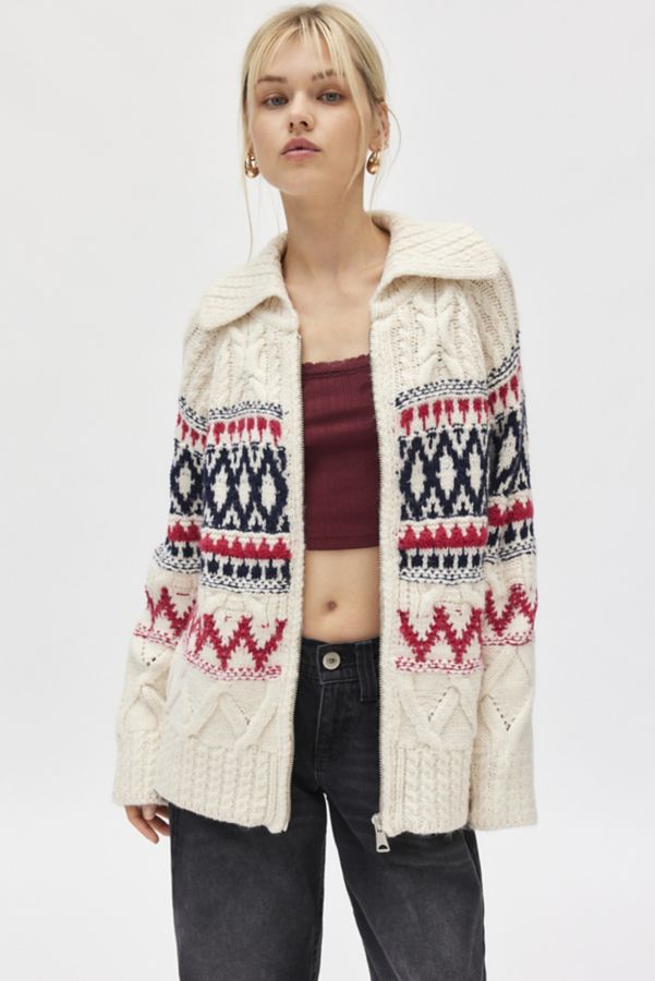 Slide View: 1: BDG Beverly Fairisle Oversized Zip-Up Sweater