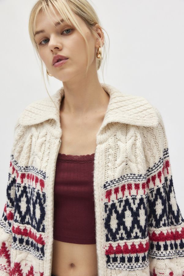 Slide View: 2: BDG Beverly Fairisle Oversized Zip-Up Sweater