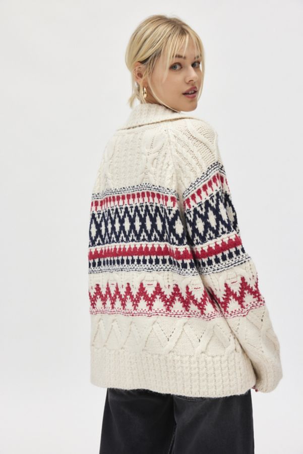 Slide View: 3: BDG Beverly Fairisle Oversized Zip-Up Sweater