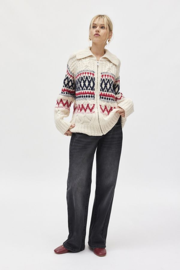 Slide View: 4: BDG Beverly Fairisle Oversized Zip-Up Sweater