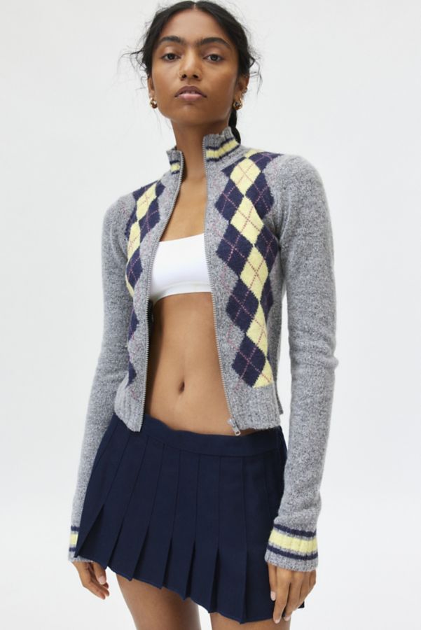 Slide View: 1: BDG Clarke Argyle Zip-Up Sweater