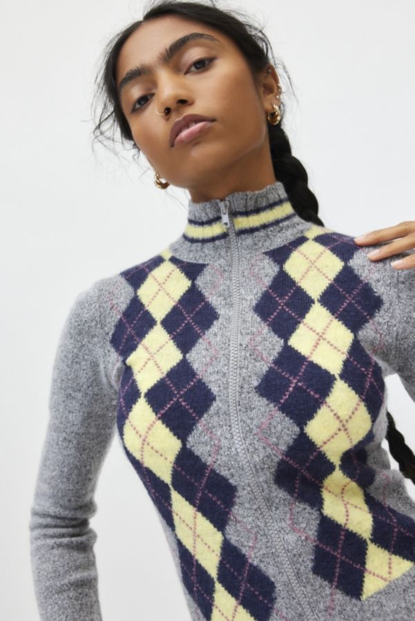 Slide View: 2: BDG Clarke Argyle Zip-Up Sweater