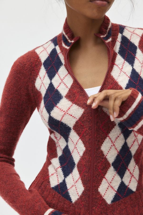 Slide View: 1: BDG Clarke Argyle Zip-Up Sweater