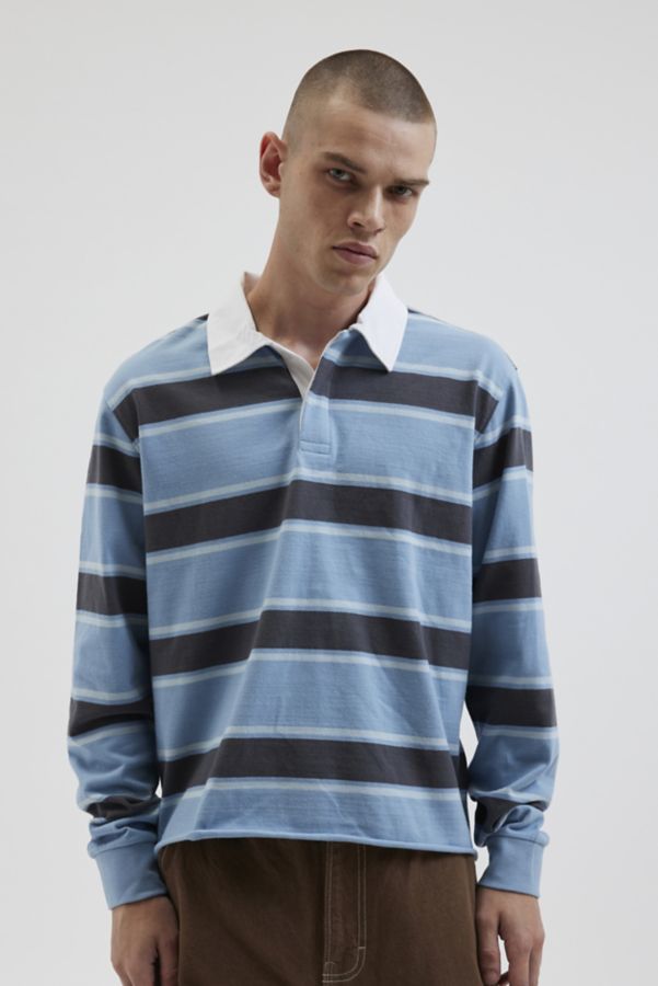 Slide View: 1: UO Richmond Striped Raw Hem Rugby Shirt