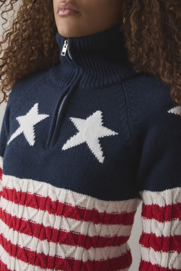 Slide View: 2: Tommy Jeans Star & Stripe Knit Quarter Zip Pullover Sweater