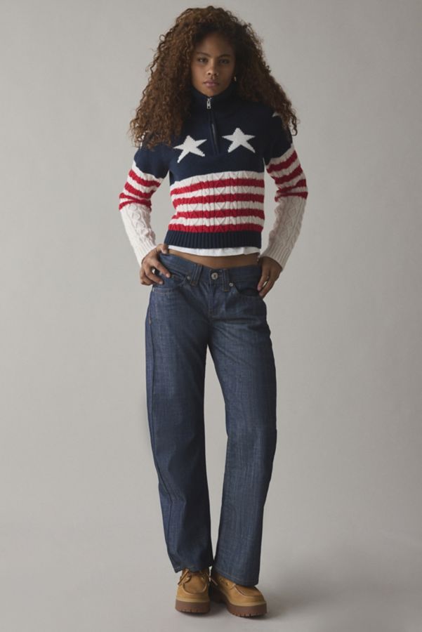 Slide View: 3: Tommy Jeans Star & Stripe Knit Quarter Zip Pullover Sweater