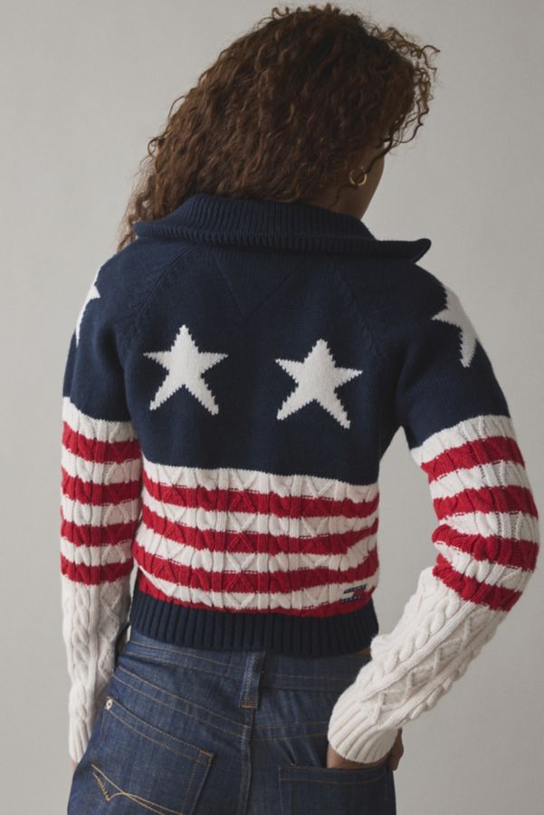 Slide View: 4: Tommy Jeans Star & Stripe Knit Quarter Zip Pullover Sweater